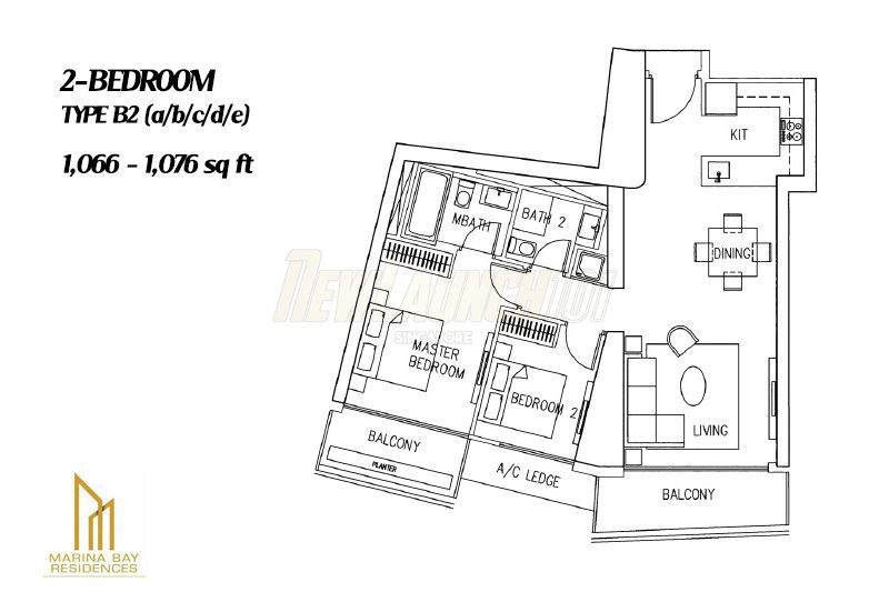 Marina Bay Residences Floor Plan 2-Bedroom Type B2
