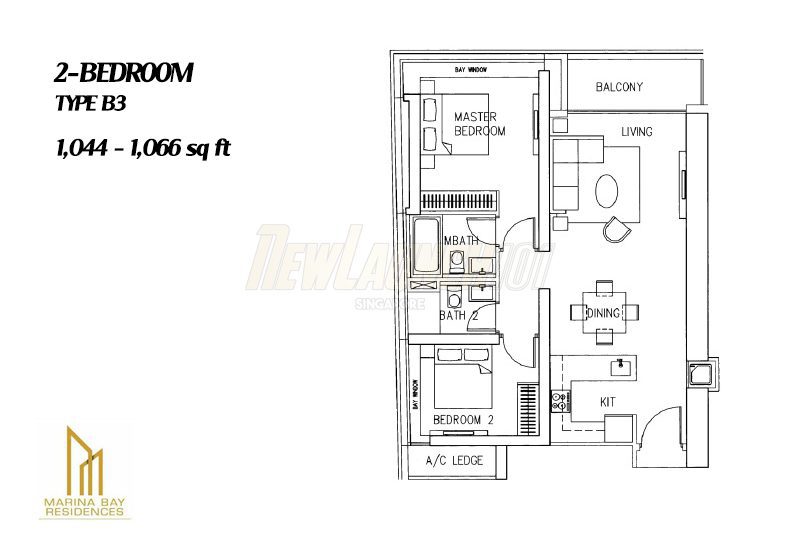 Marina Bay Residences Floor Plan 2-Bedroom Type B3