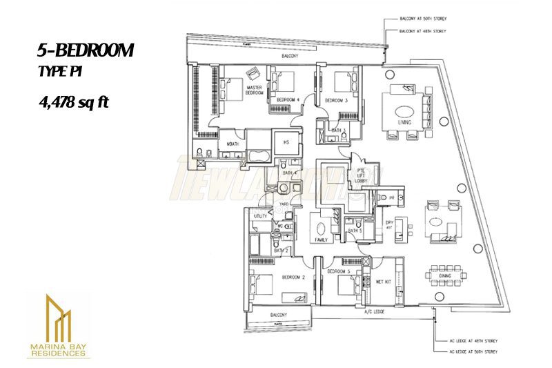 Marina Bay Residences Floor Plan 5-Bedroom Type P1