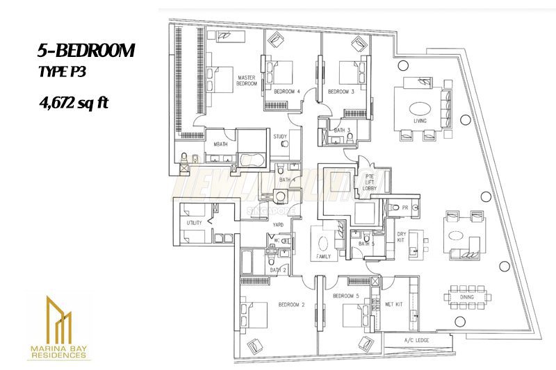 Marina Bay Residences Floor Plan 5-Bedroom Type P3