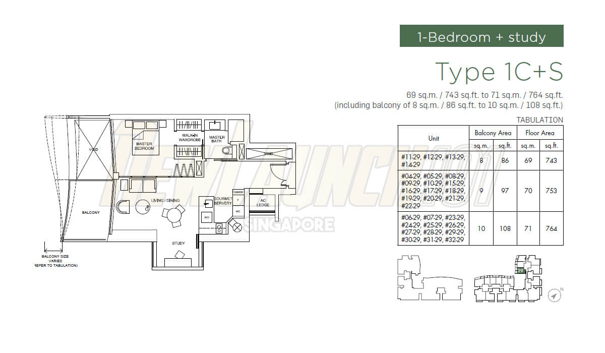 Marina One Residences Floor Plan 1-Bedroom Study Type 1CS