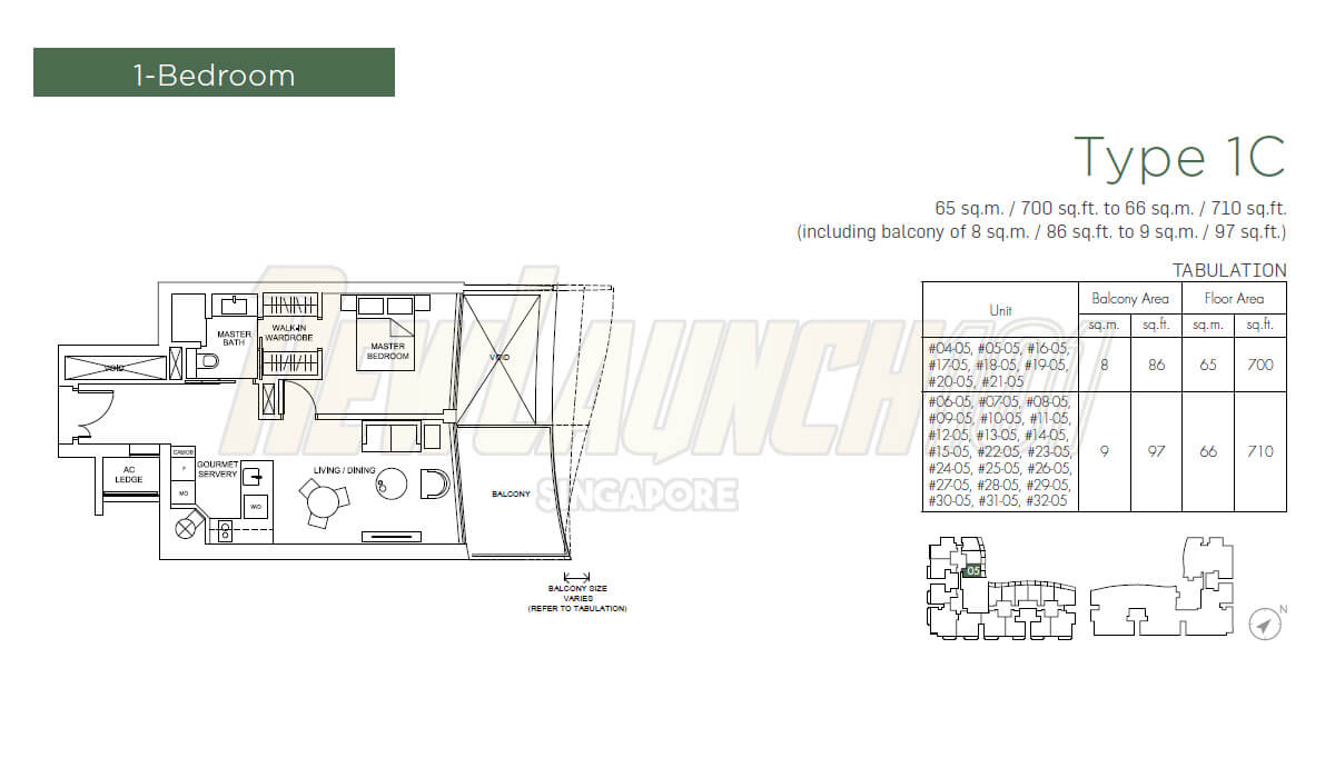 Marina One Residences Floor Plan 1-Bedroom Type 1C