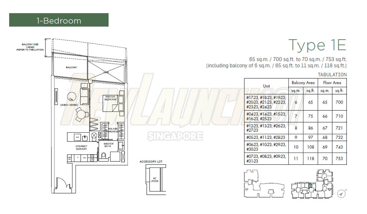 Marina One Residences Floor Plan 1-Bedroom Type 1E