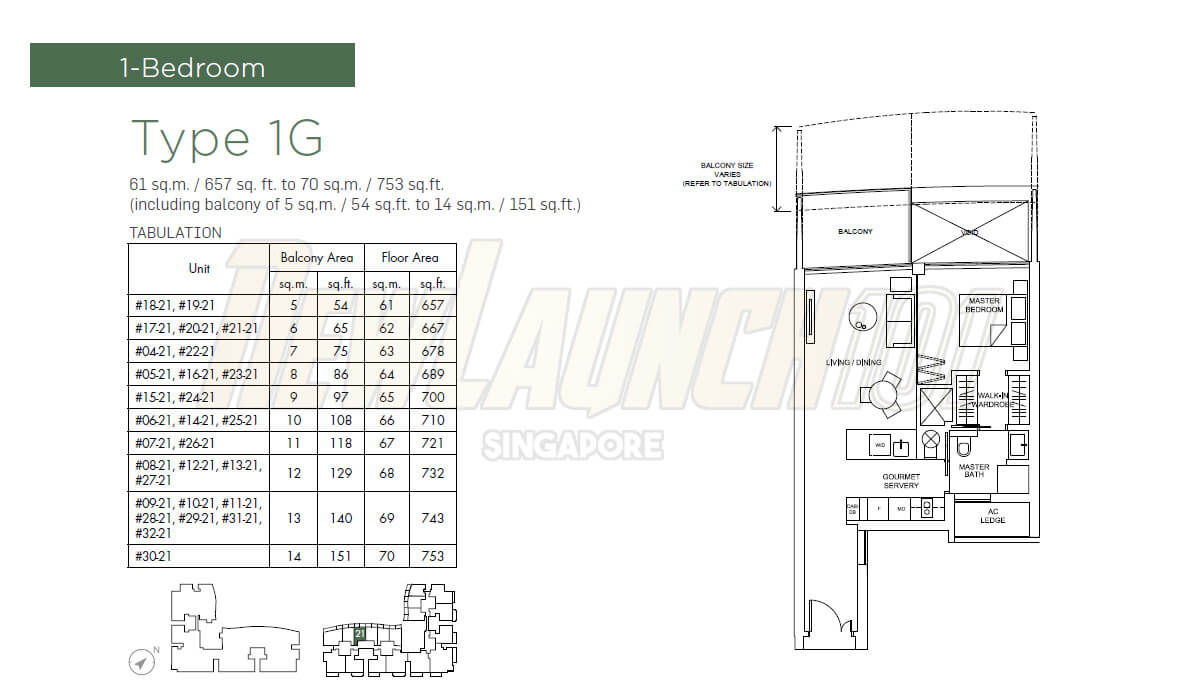 Marina One Residences Floor Plan 1-Bedroom Type 1G