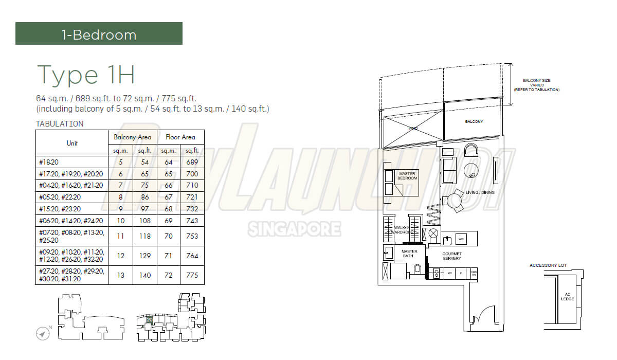 Marina One Residences Floor Plan 1-Bedroom Type 1H