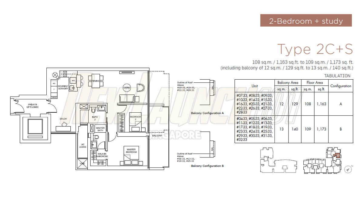 Marina One Residences Floor Plan 2-Bedroom Study Type 2CS