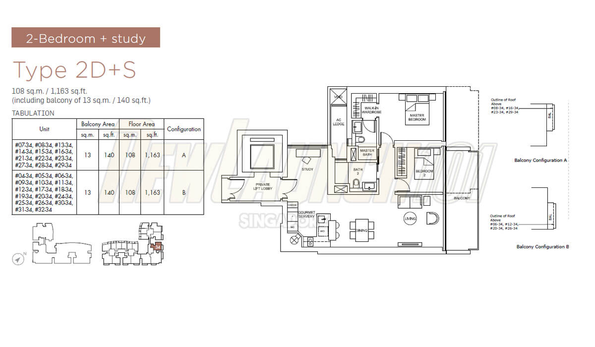 Marina One Residences Floor Plan 2-Bedroom Study Type 2DS