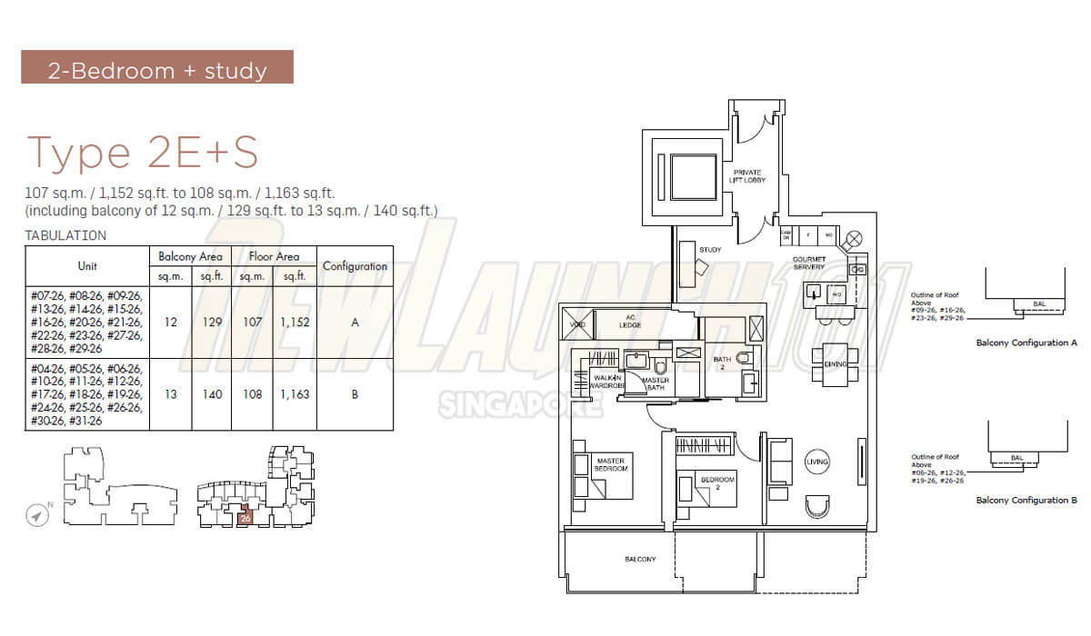Marina One Residences Floor Plan 2-Bedroom Study Type 2ES