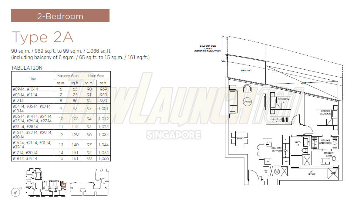 Marina One Residences Floor Plan 2-Bedroom Type 2A