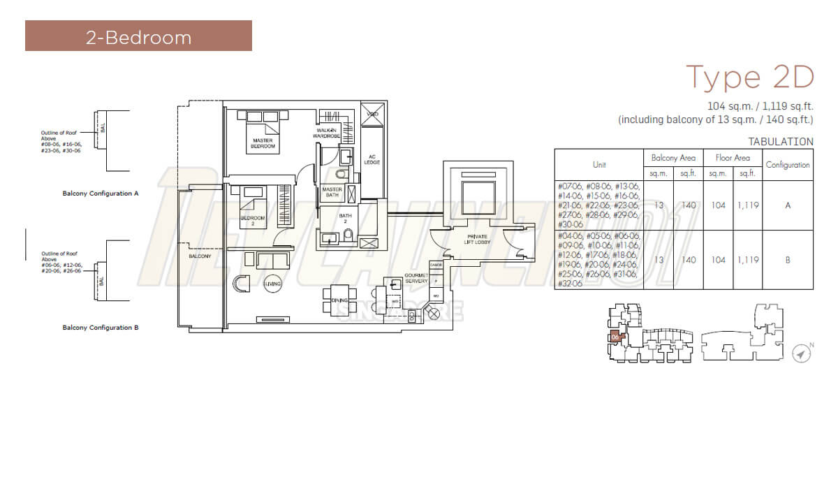 Marina One Residences Floor Plan 2-Bedroom Type 2D