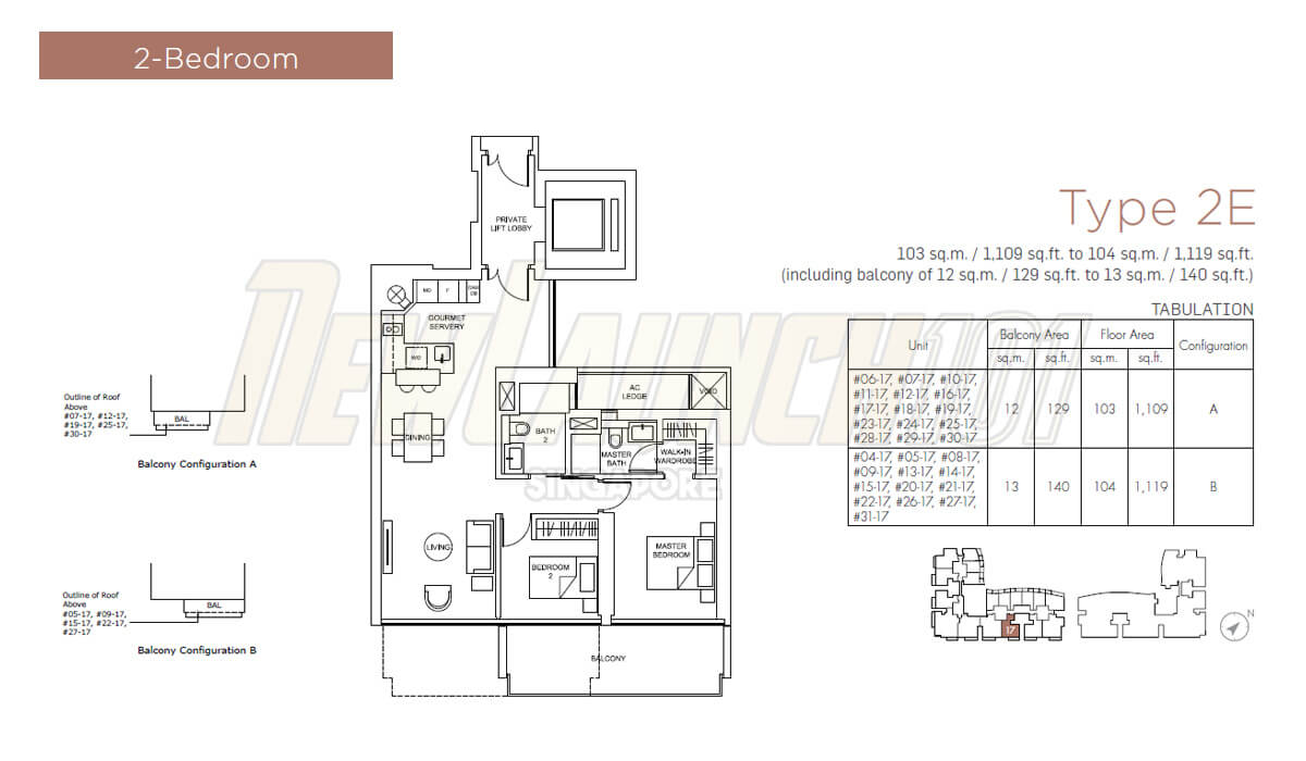 Marina One Residences Floor Plan 2-Bedroom Type 2E