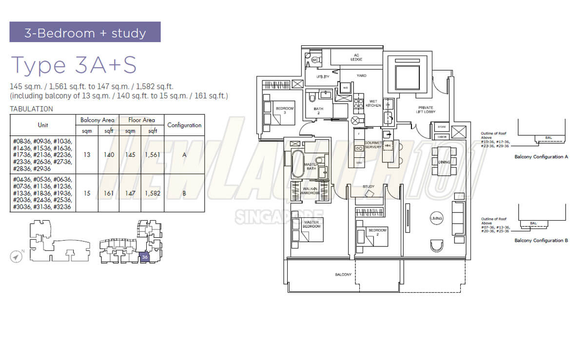 Marina One Residences Floor Plan 3-Bedroom Study Type 3AS