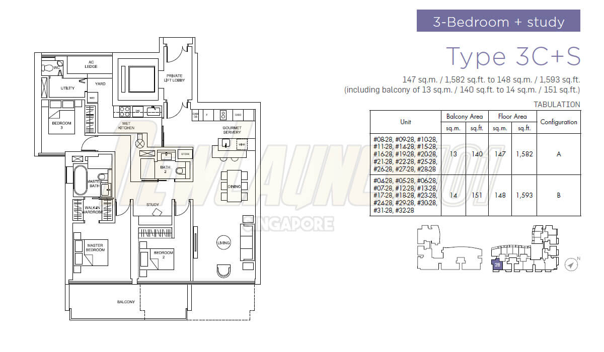Marina One Residences Floor Plan 3-Bedroom Study Type 3CS