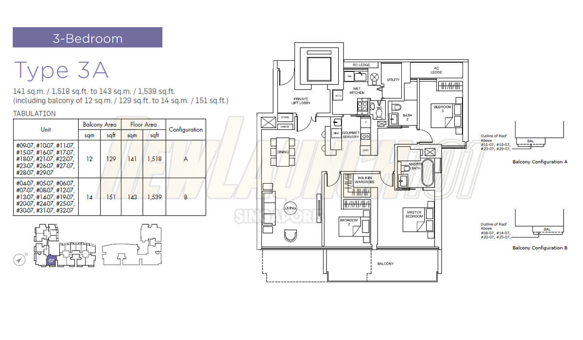 Marina One Residences Floor Plan 3-Bedroom Type 3A