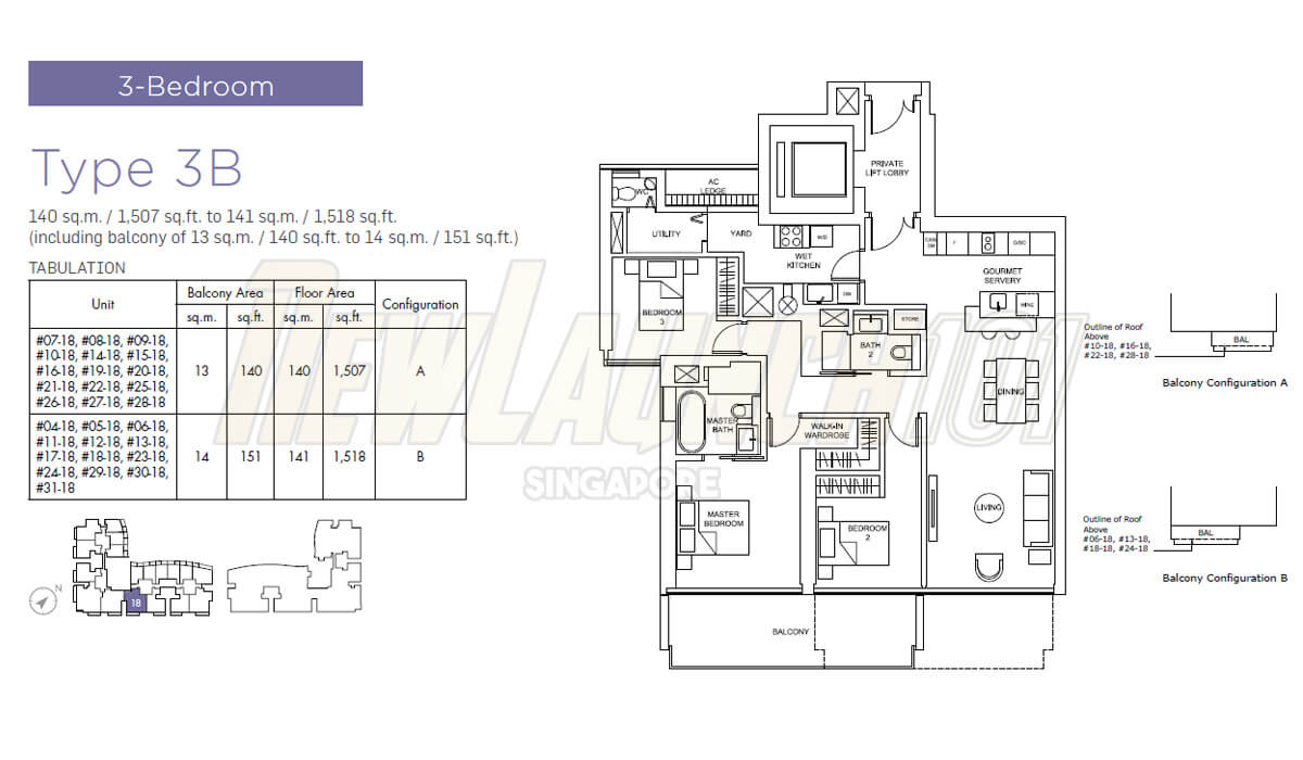 Marina One Residences Floor Plan 3-Bedroom Type 3B