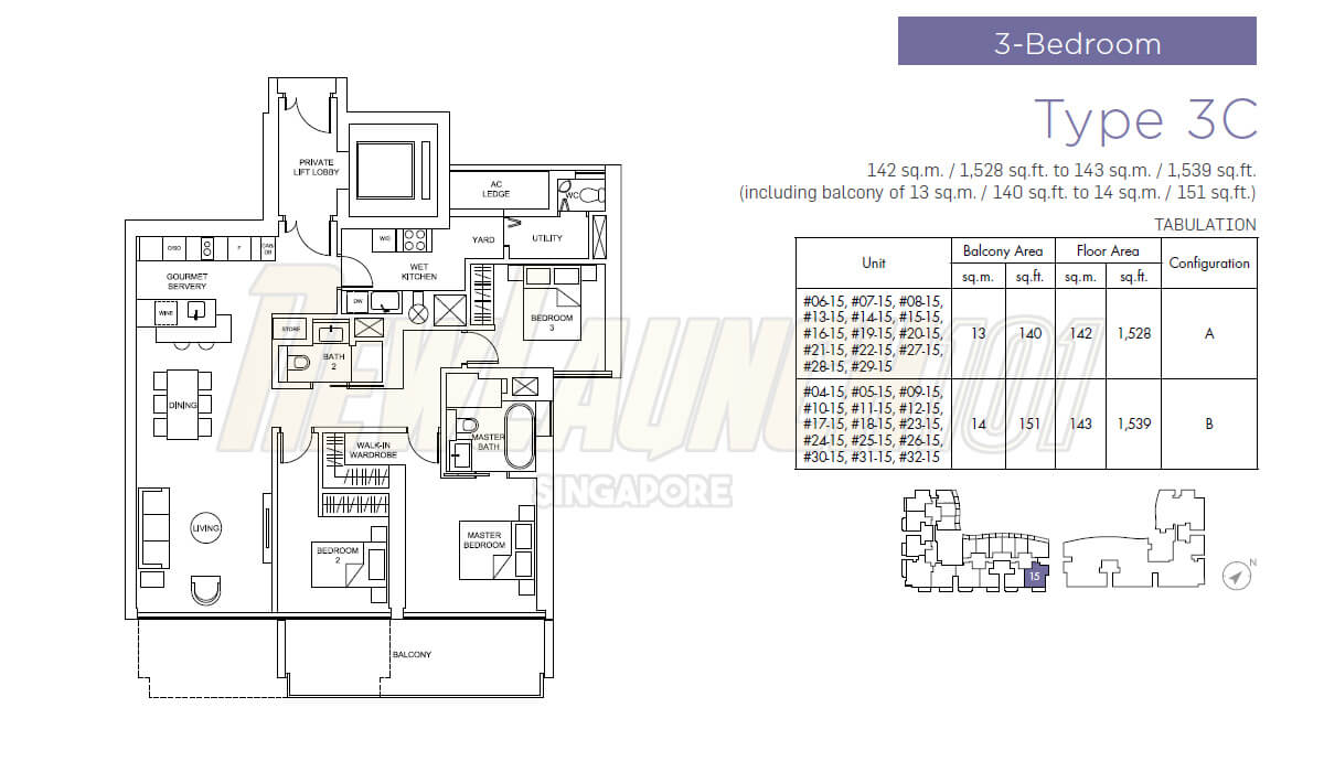 Marina One Residences Floor Plan 3-Bedroom Type 3C