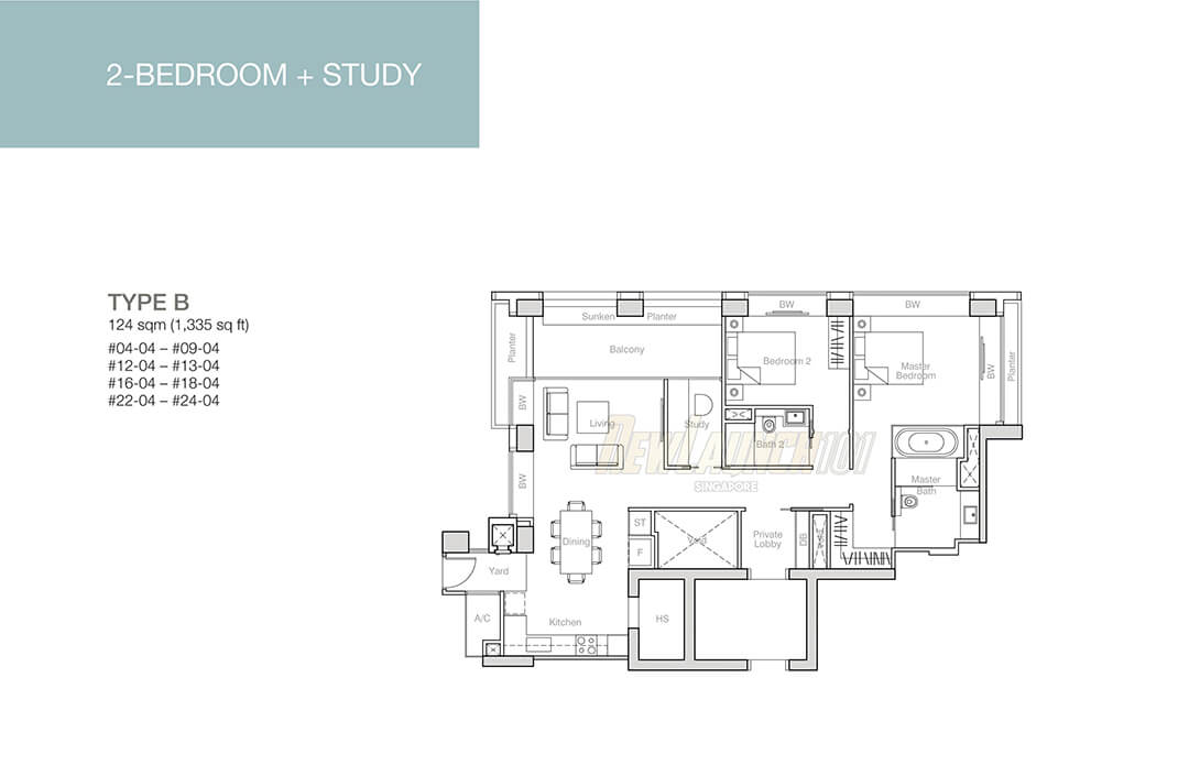 Nouvel 18 Floor Plan 2-Bedroom Study Type B