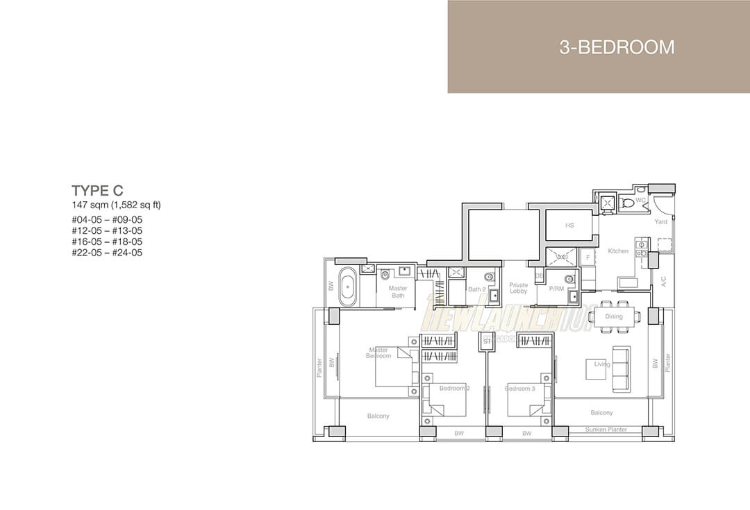 Nouvel 18 Floor Plan 3-Bedroom Type C