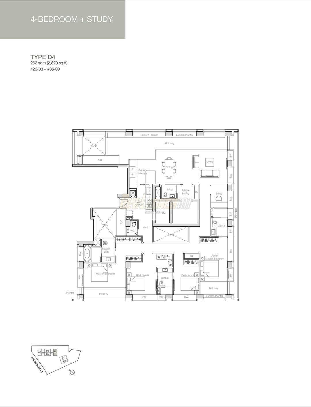 Nouvel 18 Floor Plan 4-Bedroom Study Type D4