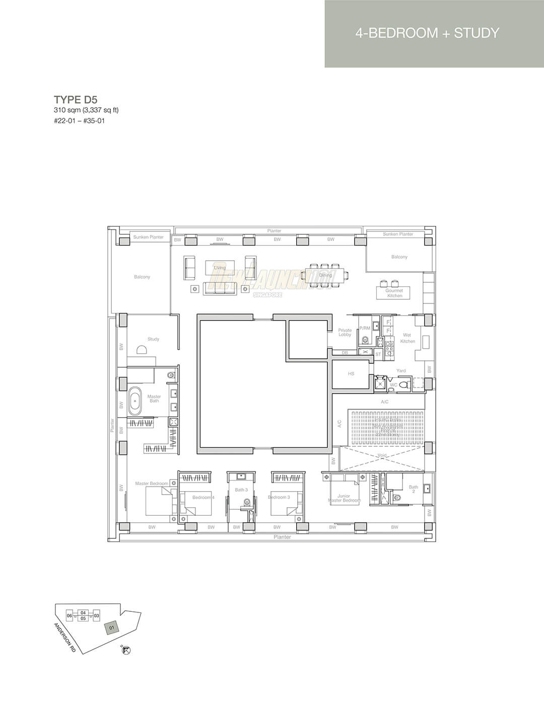 Nouvel 18 Floor Plan 4-Bedroom Study Type D5