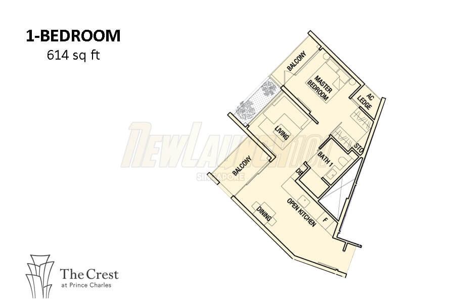 The Crest Floor Plan 1-Bedroom 614