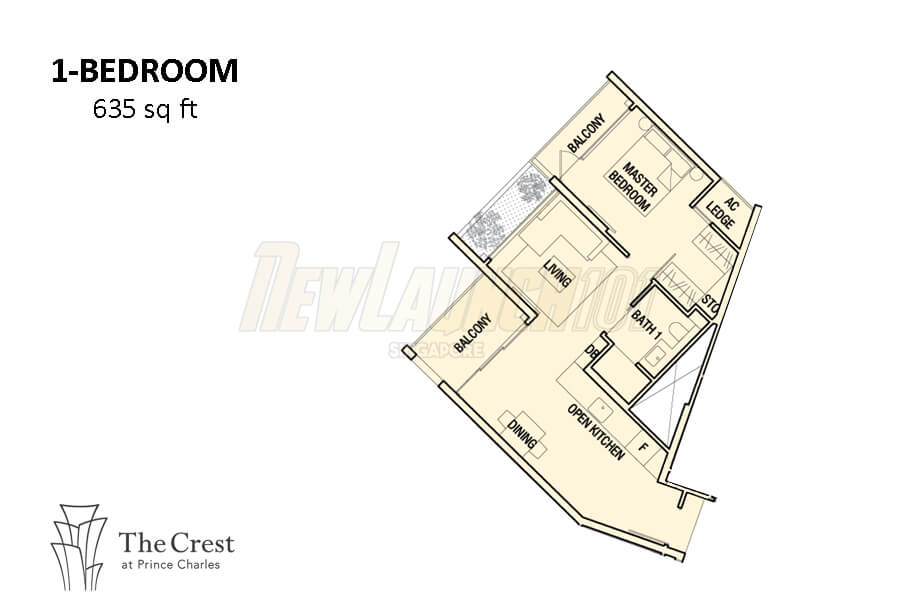 The Crest Floor Plan 1-Bedroom 635
