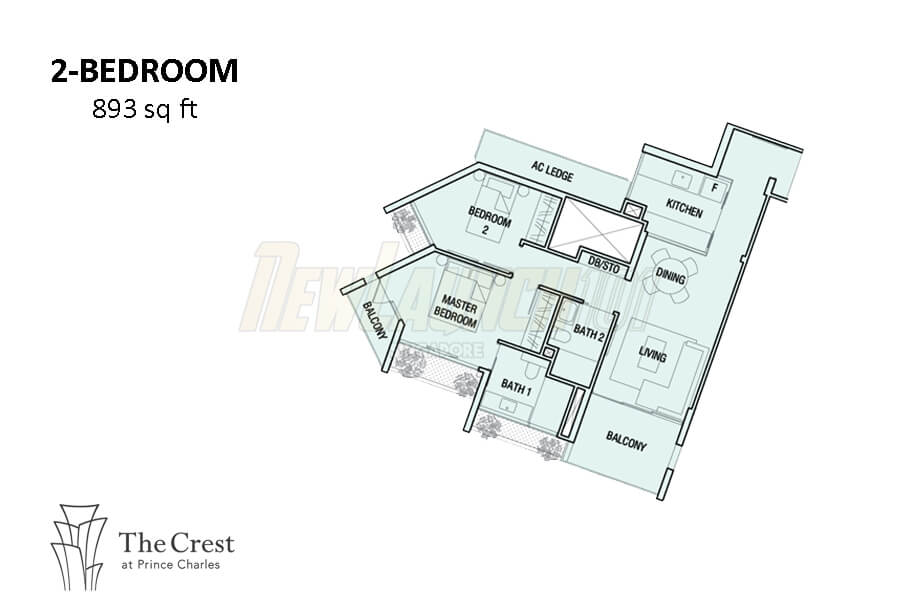 The Crest Floor Plan 2-Bedroom 893