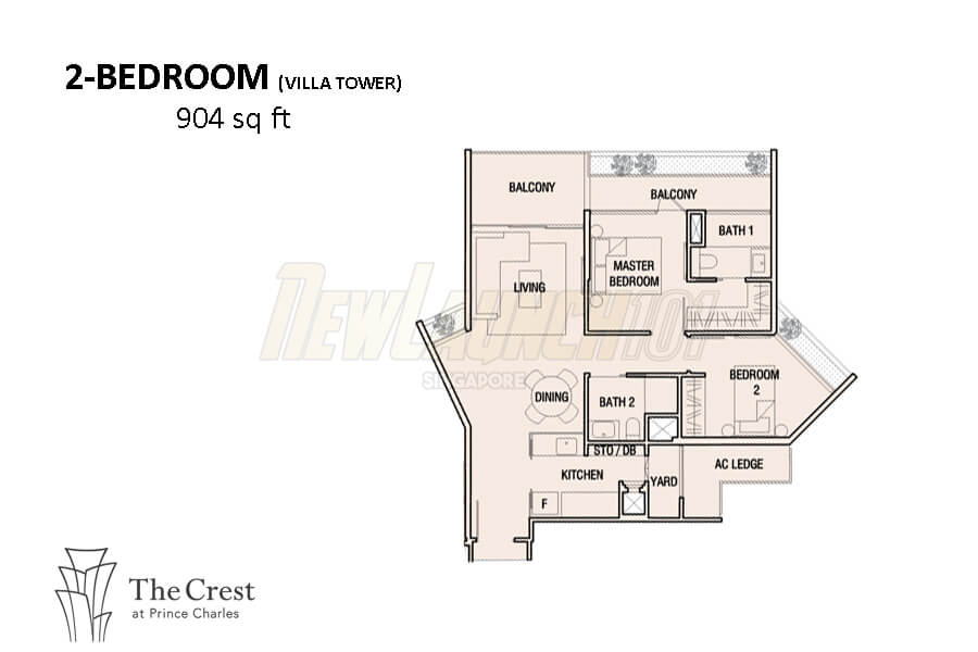 The Crest Floor Plan 2-Bedroom Villa 904