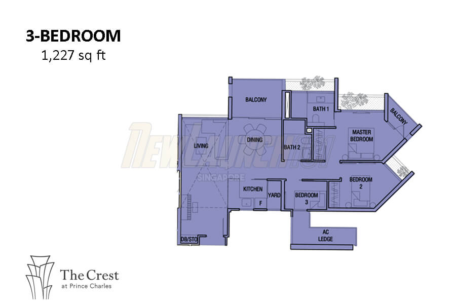 The Crest Floor Plan 3-Bedroom 1227