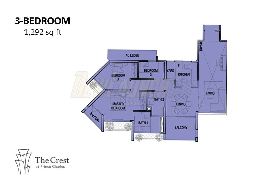 The Crest Floor Plan 3-Bedroom 1292