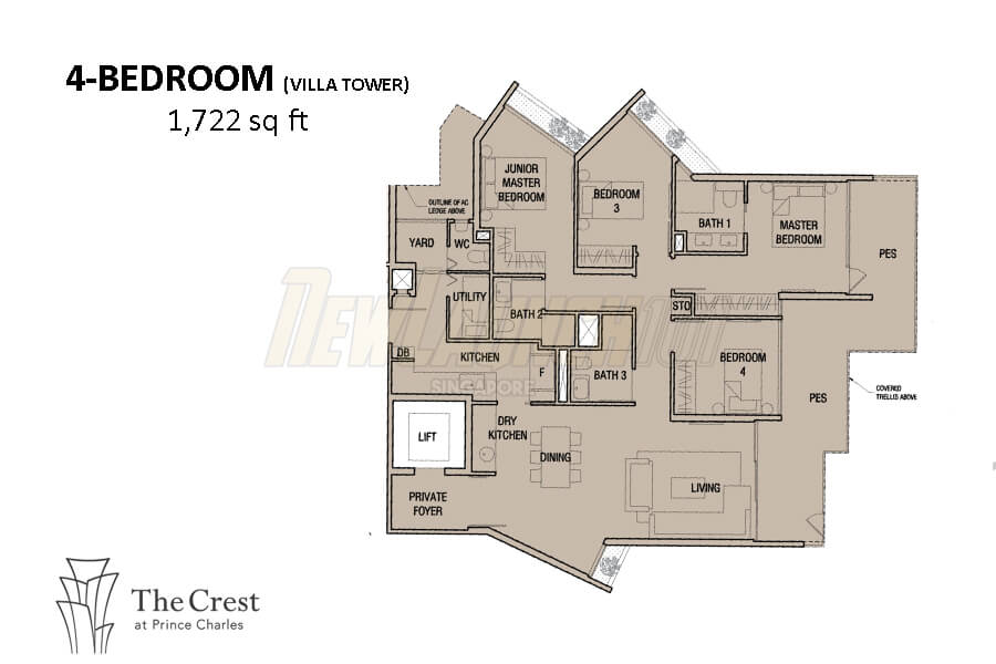 The Crest Floor Plan 4-Bedroom PES Villa 1722