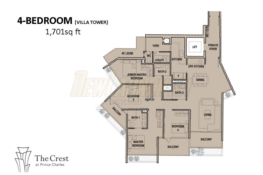 The Crest Floor Plan 4-Bedroom Villa 1701