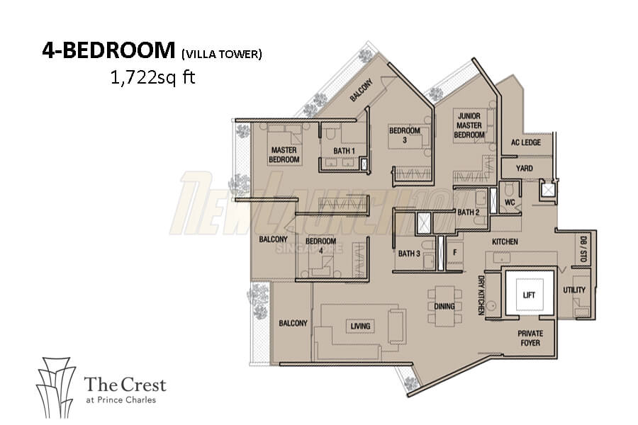 The Crest Floor Plan 4-Bedroom Villa 1722
