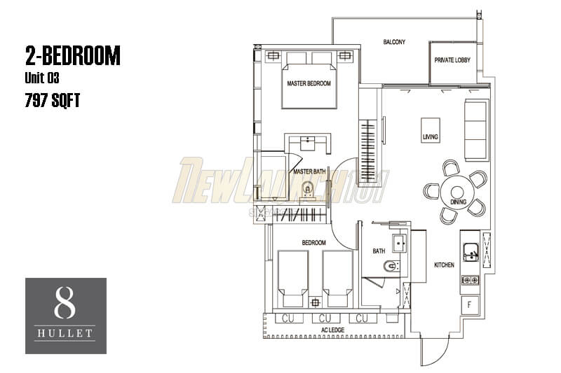 8 Hullet Condo Floor Plan 2-Bedroom 797
