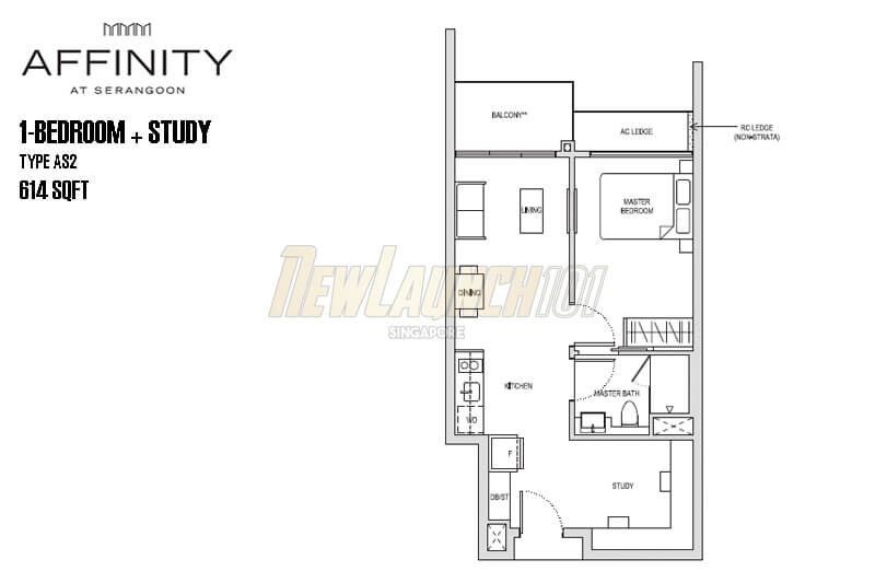 Affinity at Serangoon Floor Plan 1-Bedroom Study Type AS2