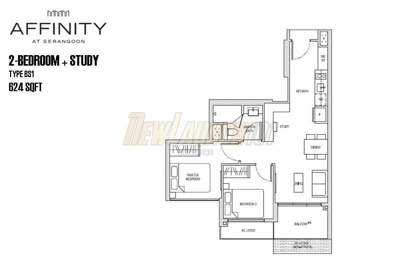 Affinity at Serangoon Floor Plan 2-Bedroom Study Type BS1