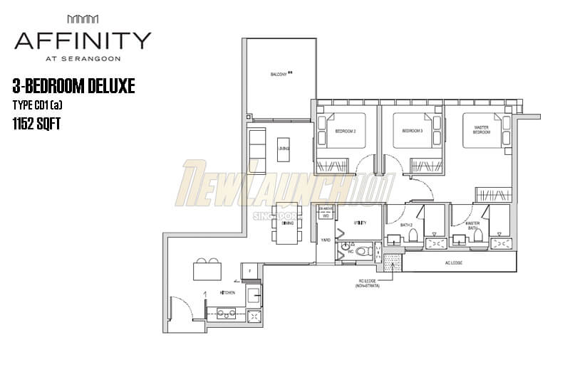 Affinity at Serangoon Floor Plan 3-Bedroom Deluxe Type CD1a
