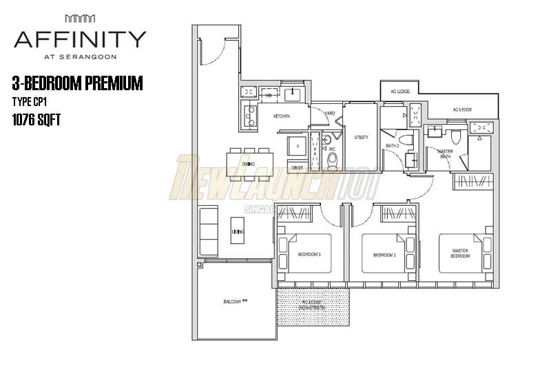 Affinity at Serangoon Floor Plan 3-Bedroom Premium Type CP1