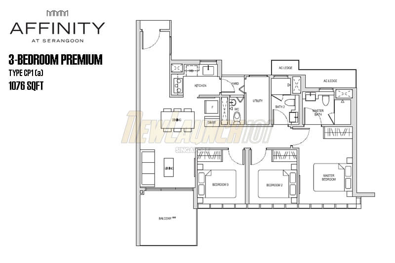 Affinity at Serangoon Floor Plan 3-Bedroom Premium Type CP1a