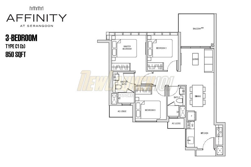 Affinity at Serangoon Floor Plan 3-Bedroom Type C1b