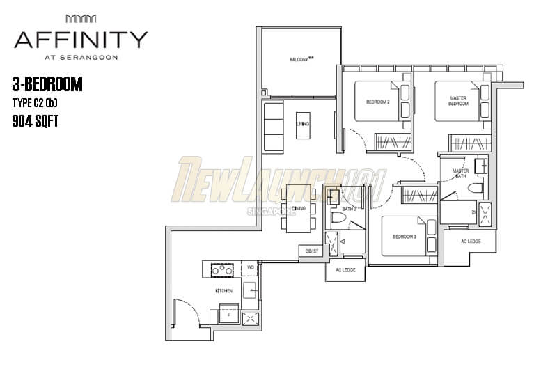 Affinity at Serangoon Floor Plan 3-Bedroom Type C2b