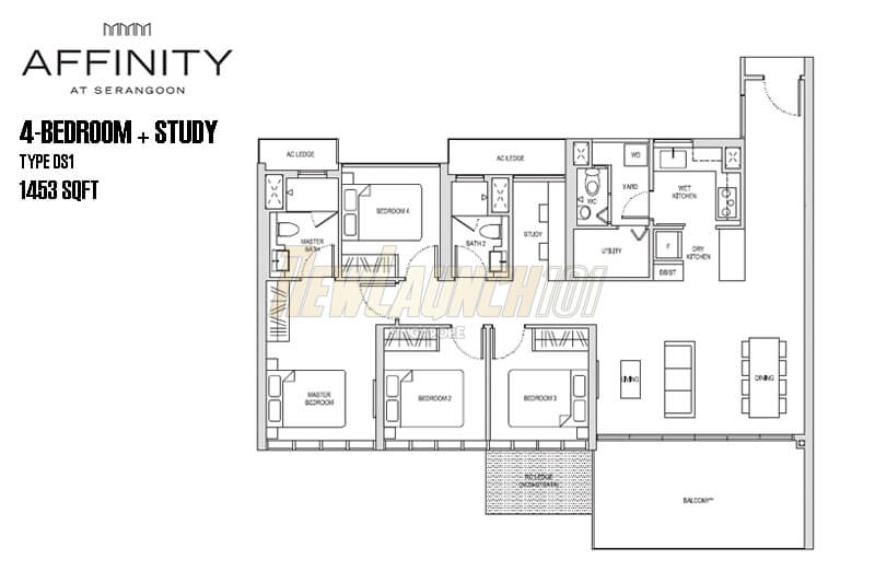 Affinity at Serangoon Floor Plan 4-Bedroom Study Type DS1