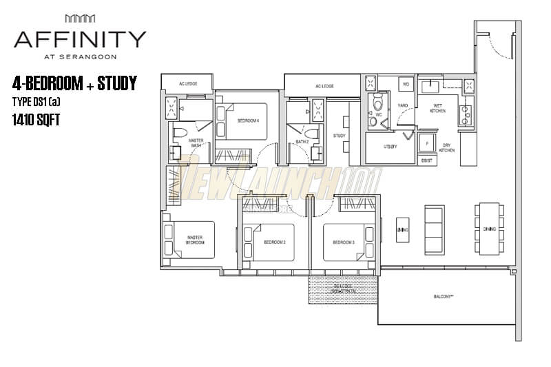 Affinity at Serangoon Floor Plan 4-Bedroom Study Type DS1a