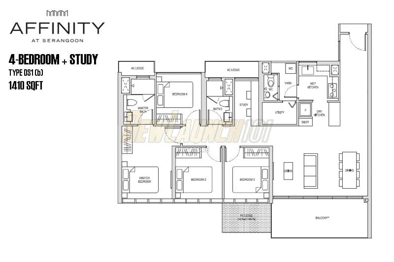 Affinity at Serangoon Floor Plan 4-Bedroom Study Type DS1b