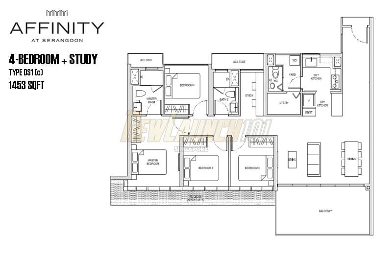 Affinity at Serangoon Floor Plan 4-Bedroom Study Type DS1c