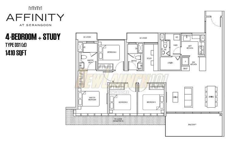 Affinity at Serangoon Floor Plan 4-Bedroom Study Type DS1d