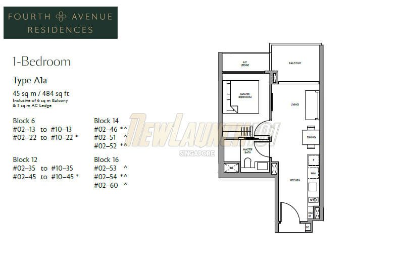 Fourth Avenue Residences Floor Plan 1-Bedroom Type A1a