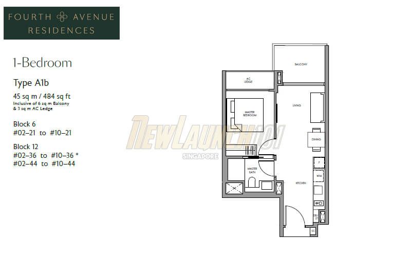 Fourth Avenue Residences Floor Plan 1-Bedroom Type A1b