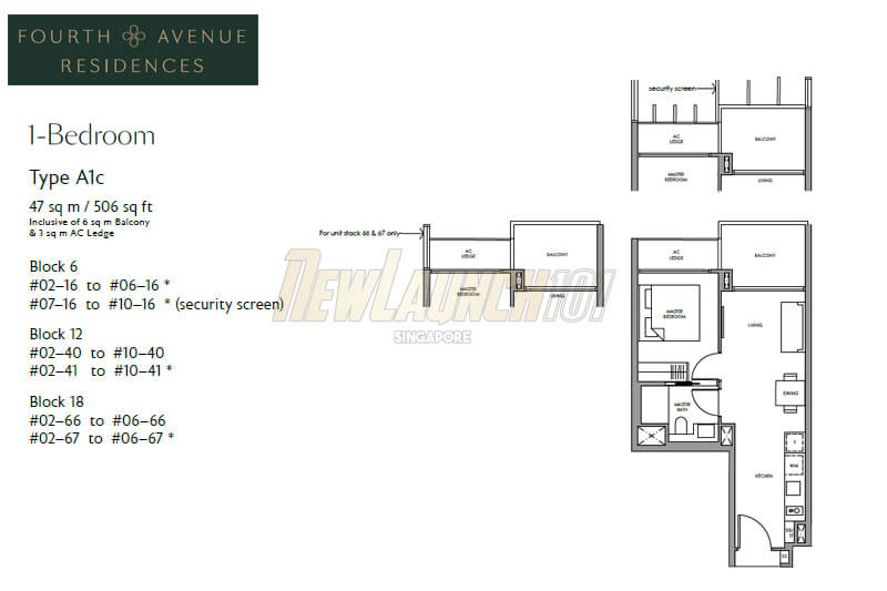 Fourth Avenue Residences Floor Plan 1-Bedroom Type A1c