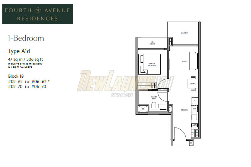 Fourth Avenue Residences Floor Plan 1-Bedroom Type A1d